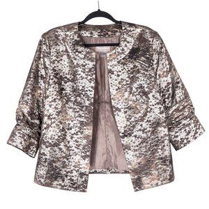 TanJay Metallic Blazer Jacket 14P Women Brown Silver Snakeskin Print Look Petite